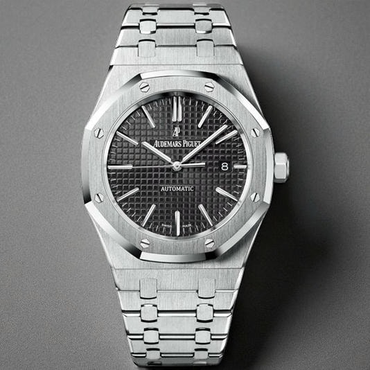 1 Royal Oak Black Dial Stainless Steel Bracelet Mens Watch 1 1 Pakistan