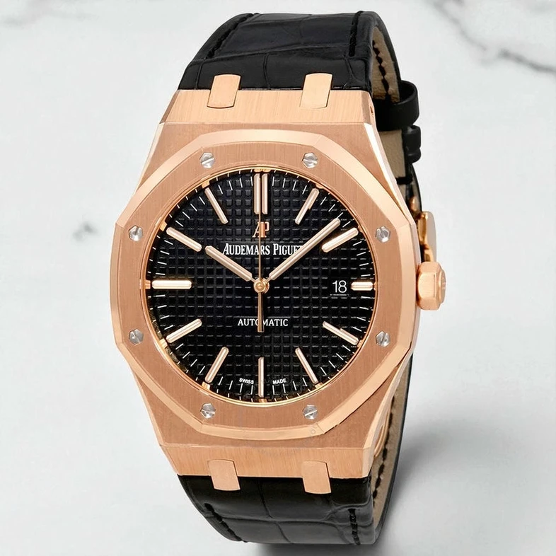 Audemars Piguet Royal Oak Automatic Black Dial Black Leather Strap Mens Watch Pakistan 1765830872 03d49d45