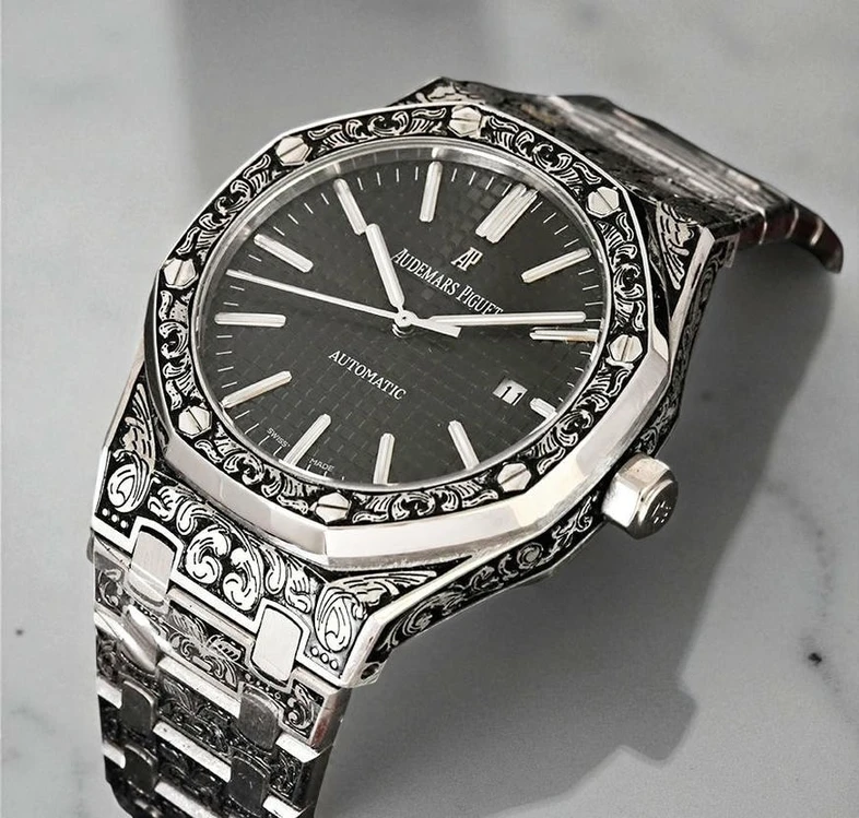 Audemars Piguet Royal Oak Black Dial Customized Engraved Watch Pakistan 1765830884 260be801