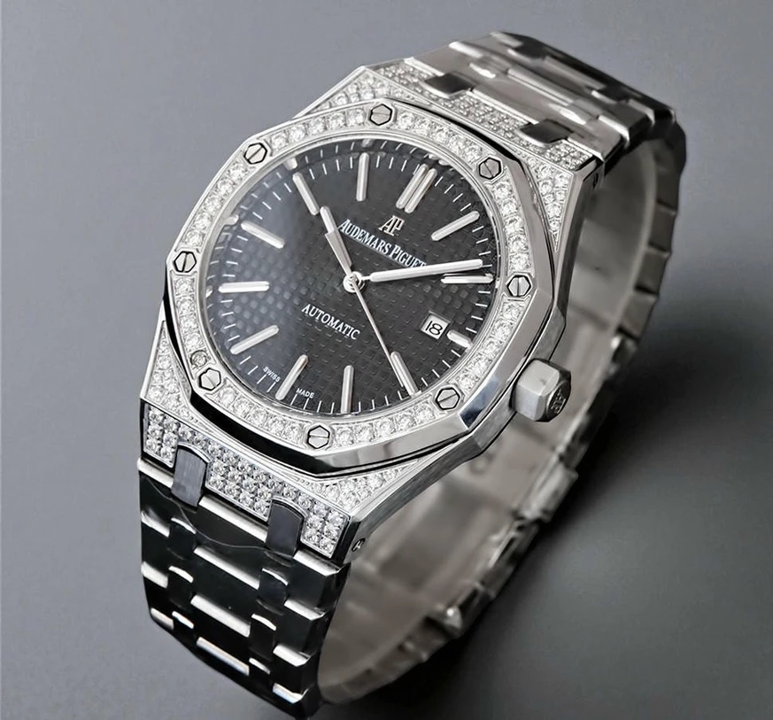 Audemars Piguet Royal Oak Black Dial Silver Diamond Case Watch Pakistan 1765830886 98e89957
