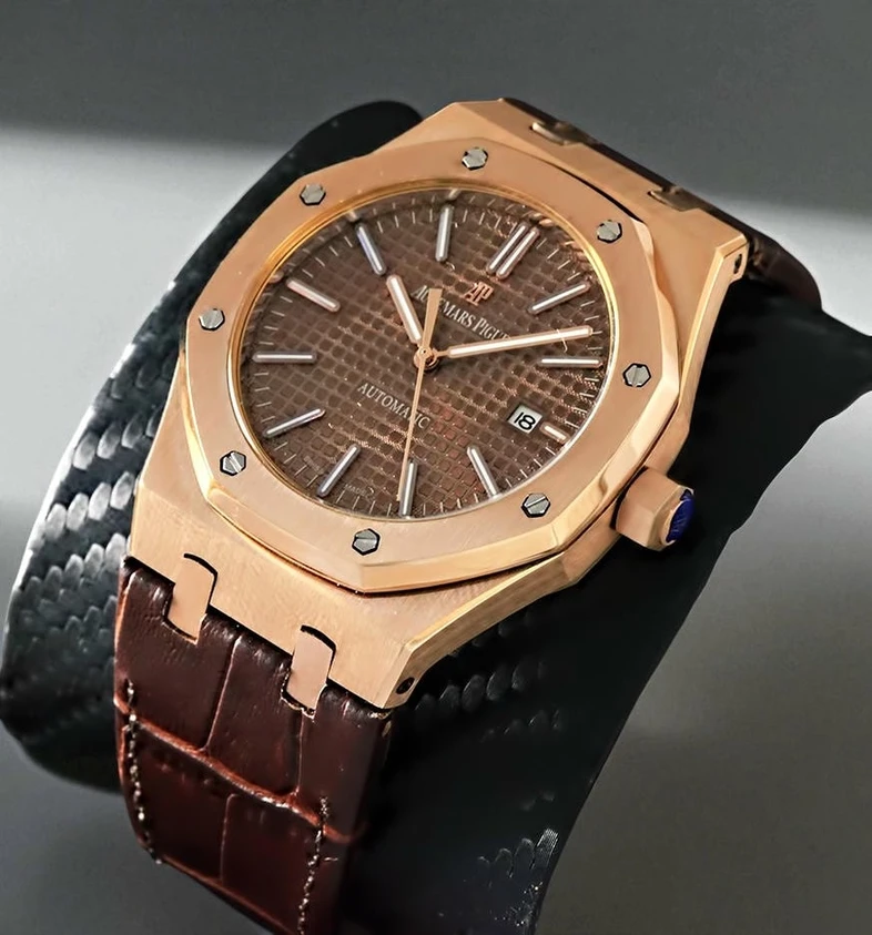 Audemars Piguet Royal Oak Brown Dial Brown Leather Strap Mens Watch Pakistan