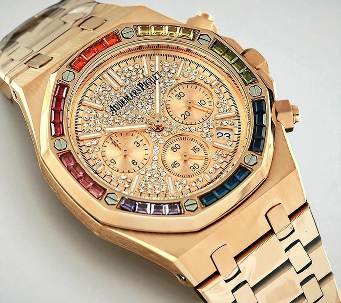 Audemars Piguet Royal Oak Rainbow Bezel Diamond Dial Watch708 Pakistan