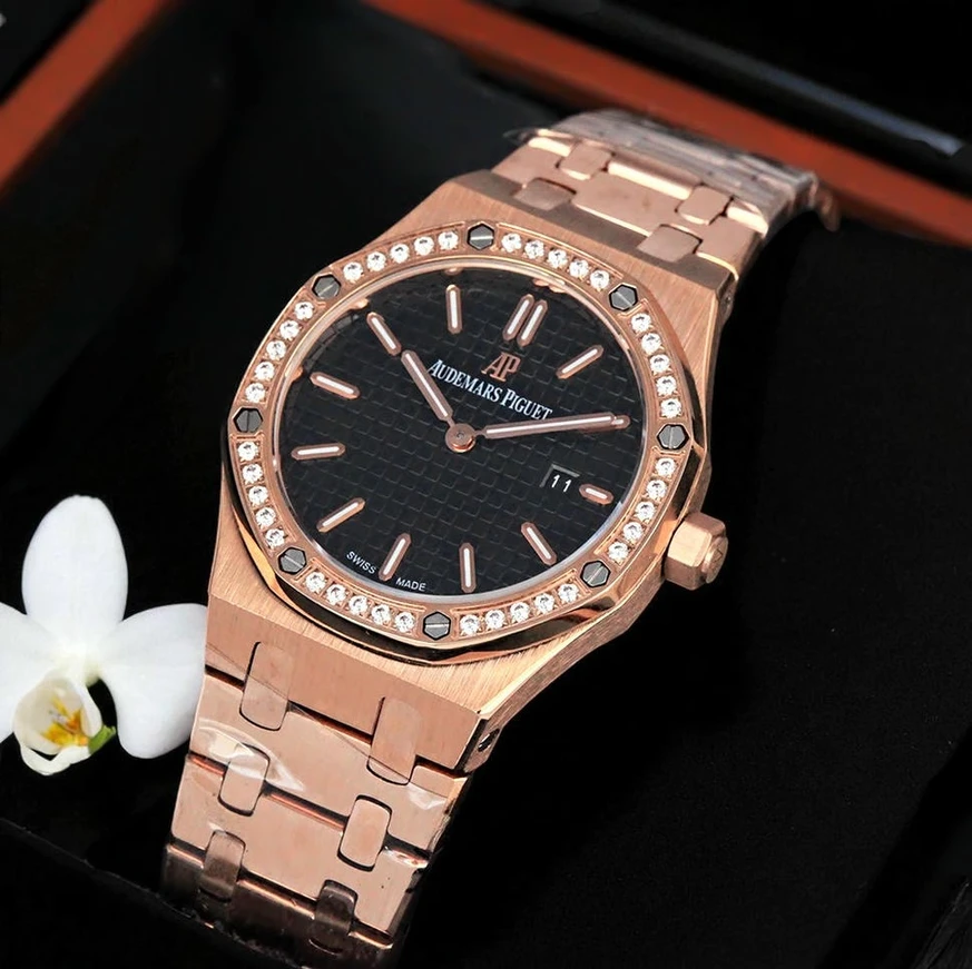 Audemars Piguet Royal Oak Rose Gold Black Dial Ladies Watch Pakistan