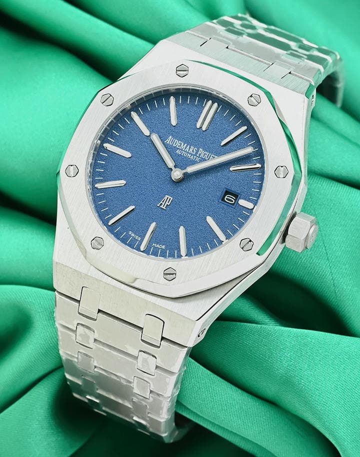 Audemars Piguet Royal Oak Silver Bracelet Blue Dial Watch 1 1