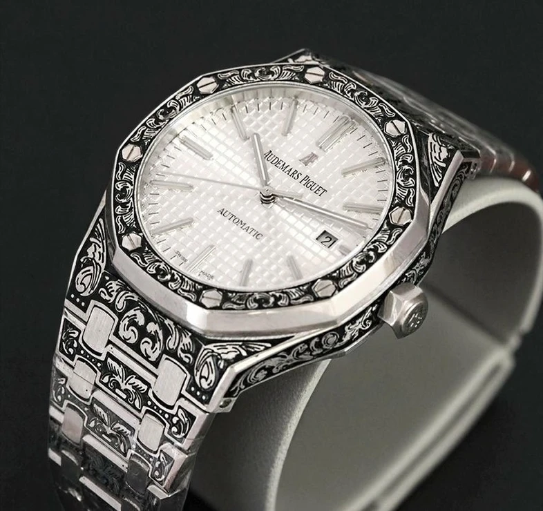Audemars Piguet Royal Oak White Dial Customized Engraved Watch Pakistan