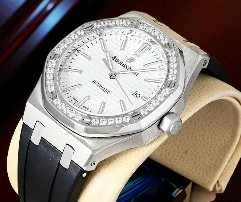 Audemars Piguet Royal Oak White Dial Diamond Bezel Watch Pakistan