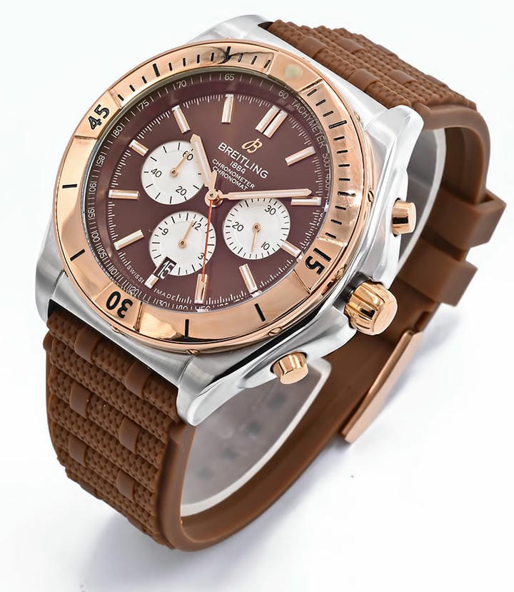 Breitling Chronomat Brown Dial Brown Rubber Strap Watch