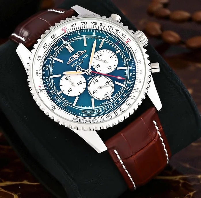 Breitling Navitimer Chronograph Green Dial Leather Strap Watch Pakistan