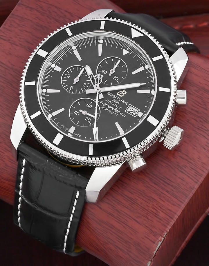 Breitling Superocean Heritage 46 Automatic Black Dial Black Leather Mens Watch 1