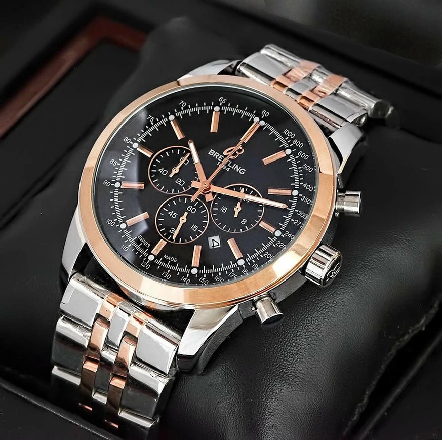 Breitling Transocean Chronograph Black Dial Two Tone Watch Pakistan