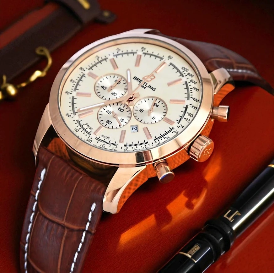 Breitling Transocean Chronograph Limited Edition White Dial Brown Leather Strap Watch 1 Pakistan