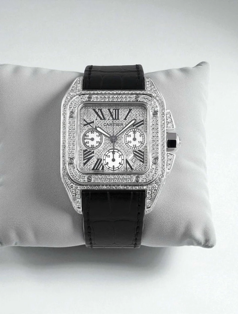 Cartier Santos 100 Xl Chronograph Diamond Pav Set Watch037 Pakistan