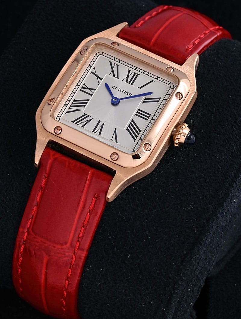 Cartier Santos Dumont Red Straps Ladies Watch 1