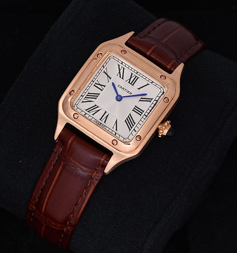 Cartier Santos Dumont Rose Gold Brown Straps Ladies Watch