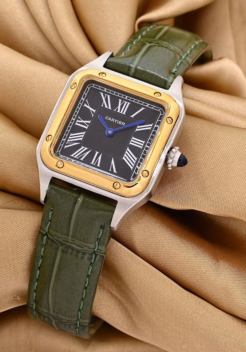 Cartier Santos Dumont Two Tone Green Straps Ladies Watch