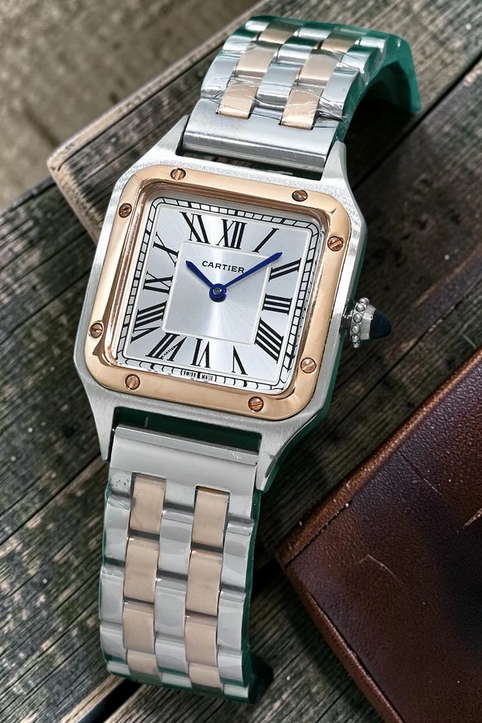 Cartier Santos Dumont Two Tone Ladies Watch Front Photoroom