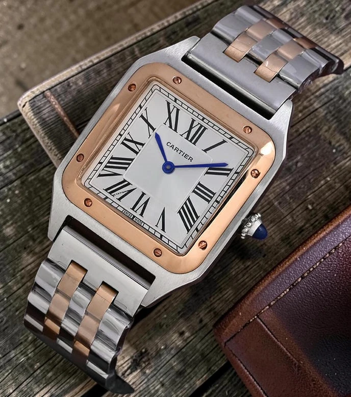 Cartier Santos Dumont Two Tone Silver Dial Womens Watch Photoroom