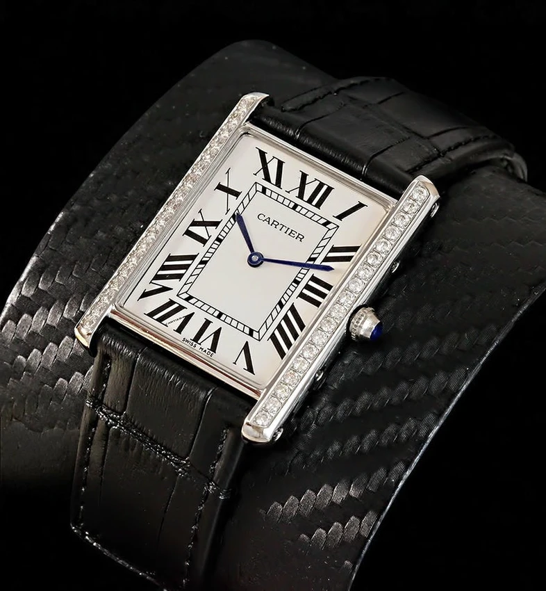 Cartier Tank Black Leather Straps Watch Pakistan