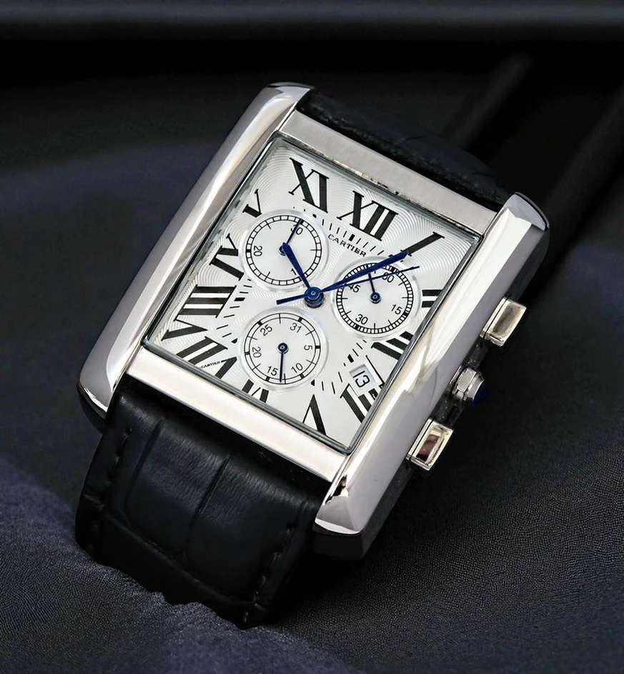 Cartier Tank Chronograph Black Leather Strap Watch Pakistan