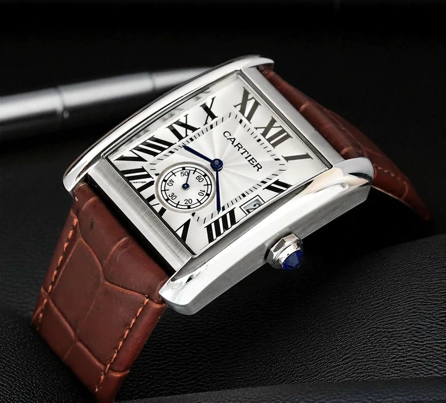 Cartier Tank Mc Silver Dial Brown Leather Watch Pakistan