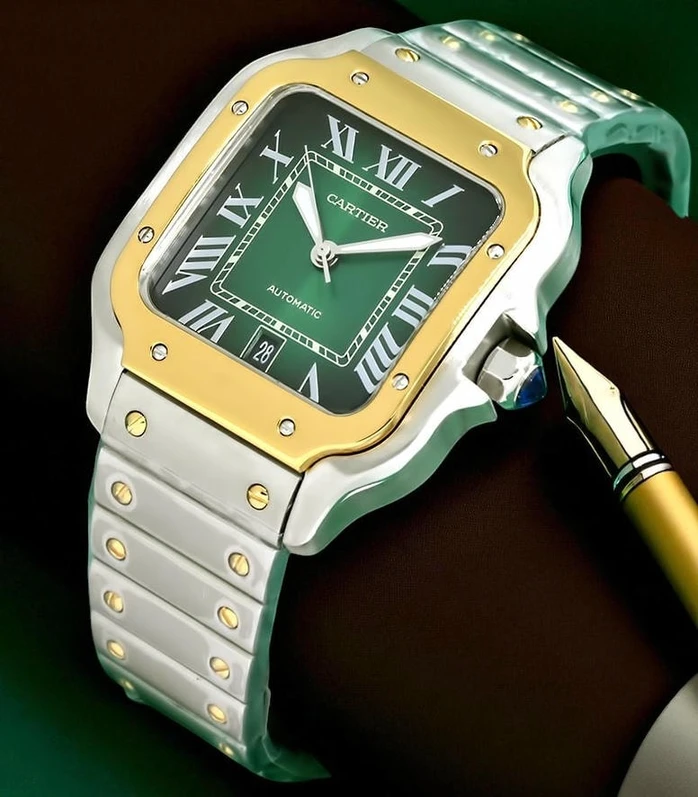 Santos De Cartier Green Dial Two Tone Watch Pakistan