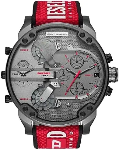 Diesel Mens Mr Daddy Dz7423 Red Grey Chronograph Analog Watch