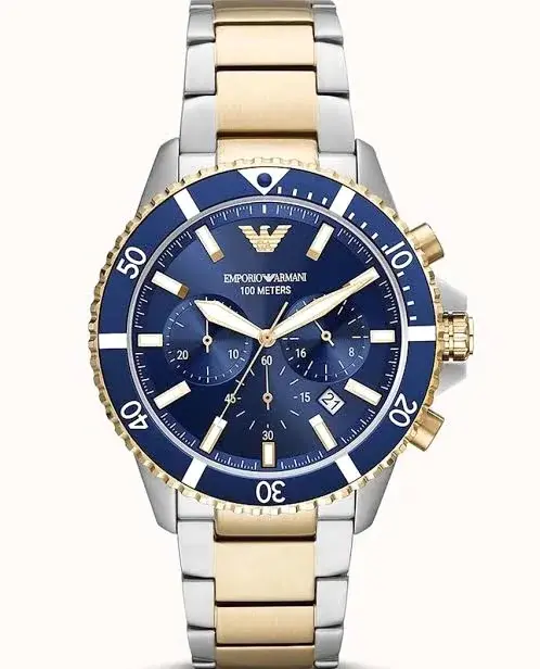 Emporio Armani Diver Two Tone Stainless Steel Navy Blue Dial 1783796589 00bfb7f7