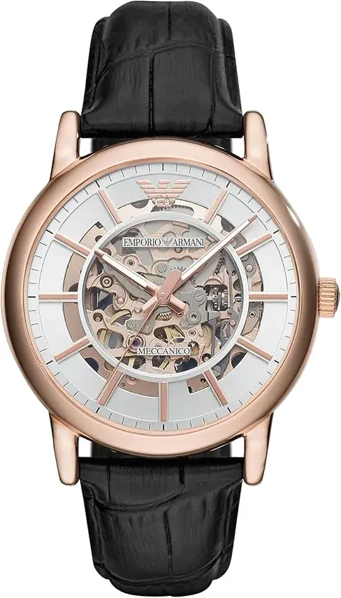 Emporio Armani Luigi Skeleton Silver Dial Black Leather 2026 1783796588 Da661bed