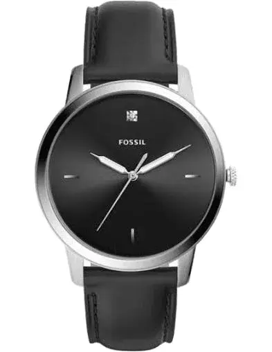 Fossil Minimalist Carbon Series Three Hand Black Leather Watch Fs5497