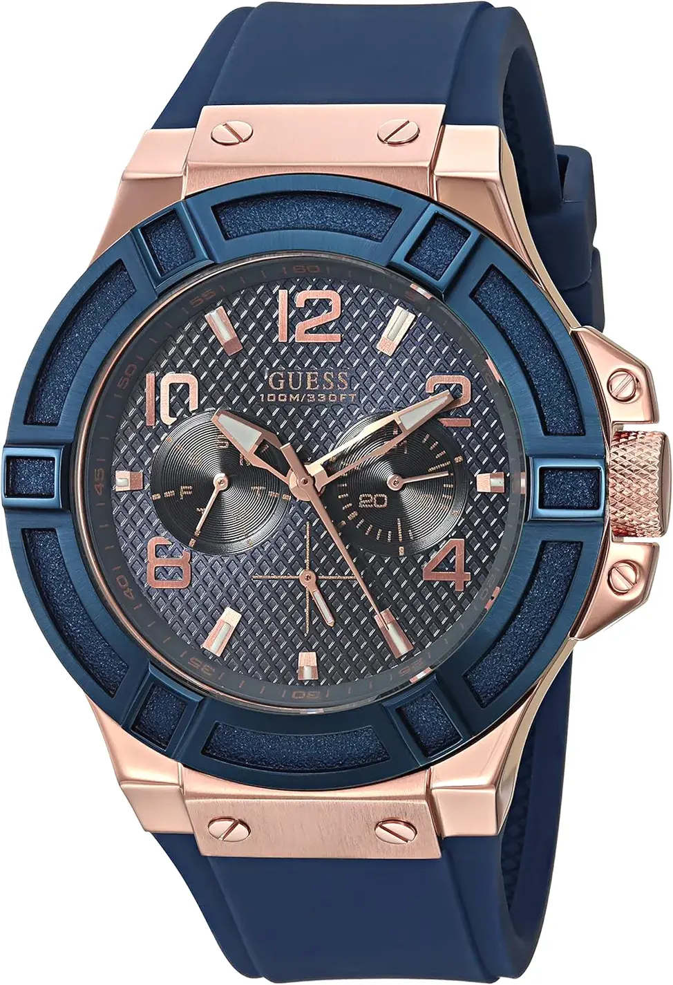 Guess Mens U0247g3 Rigor Blue Rose Gold Tone 2026