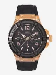 Guess Rigor Analog Black Dial Black Leather Strap Watch 1783796597 03ea810c