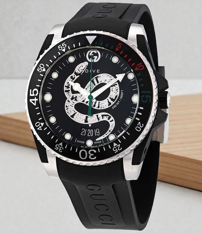 Gucci Dive Quartz Snake Black Dial Men S Watch 1768330997 D4291c81