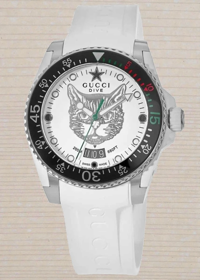 Gucci Dive Tiger White Dial White Rubber Strap Watch For Men 1768330997 33fe37ea