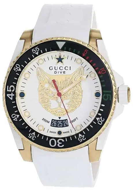 Gucci Dive White Dial 40mm Rubber Strap Mens Watch