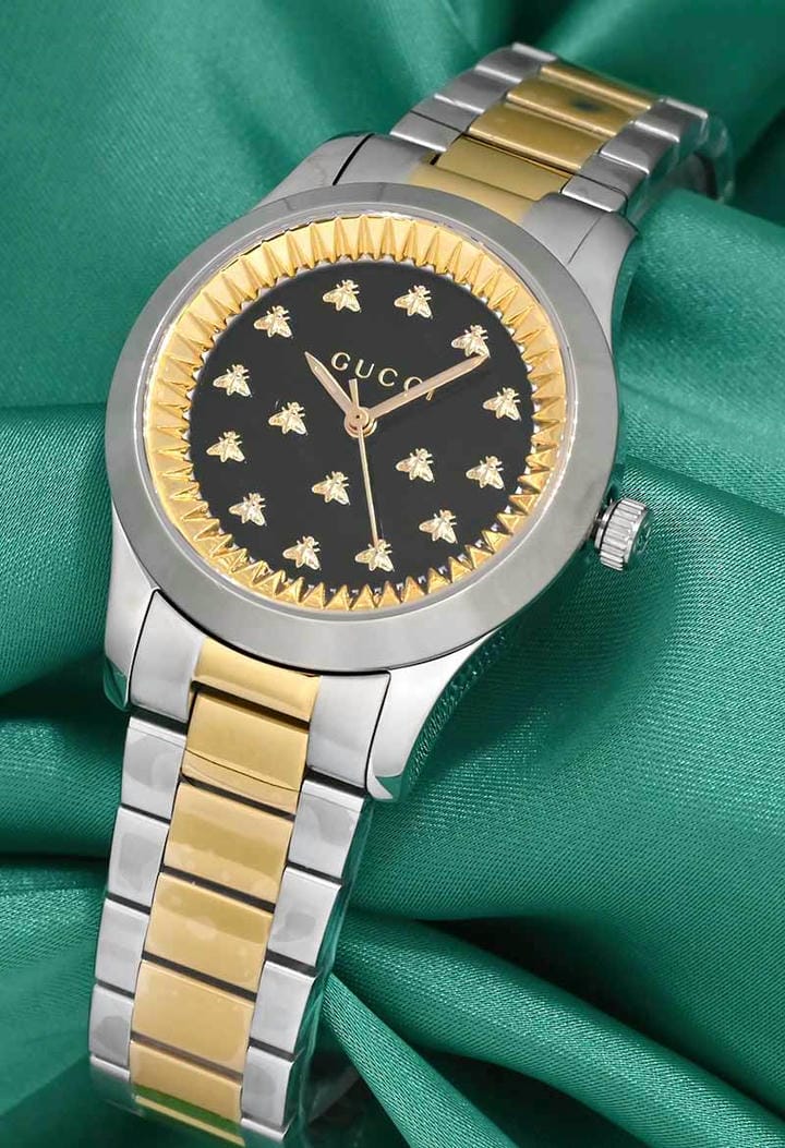Gucci G Timeless Two Tone Black Bee Motifs Dial Ladies Watch 1768330999 A880832c