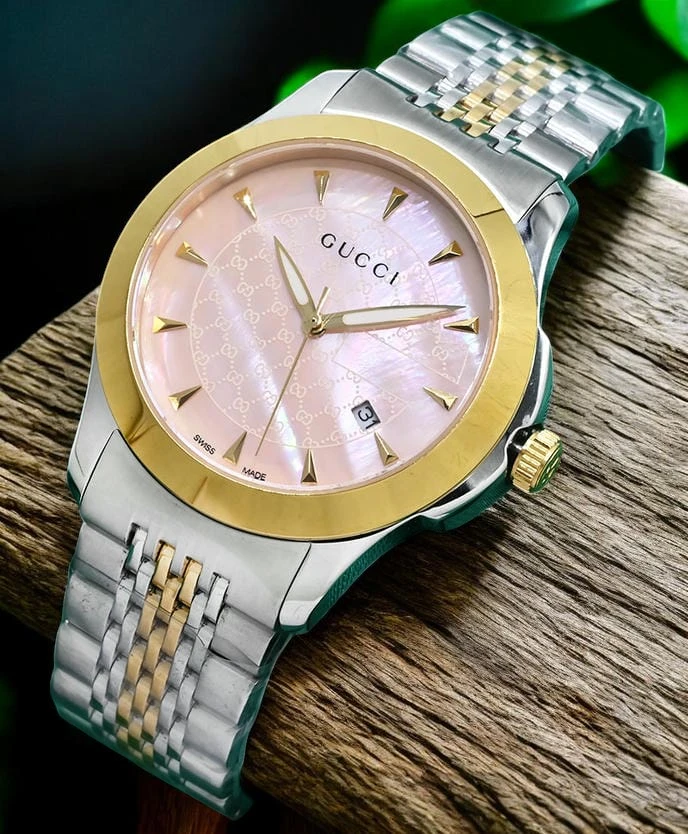 Gucci G Timeless Two Tone Mother Of Pearl Dial Watch Front Photoroom 1780998177 3c06b758