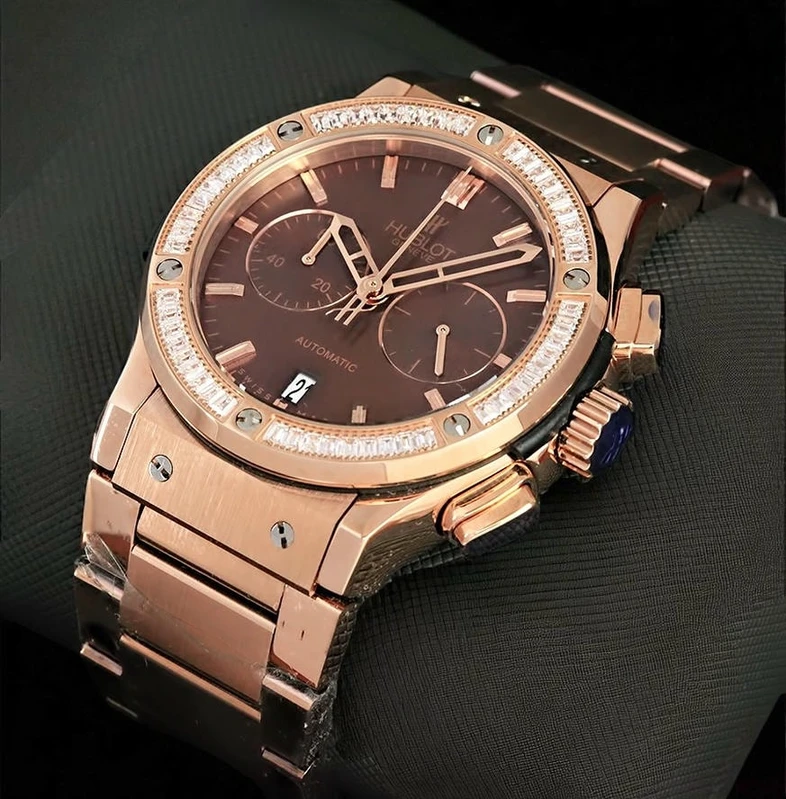 Hublot Classic Fusion Chronograph Brown Dial Diamond Bezel Watch 12522 Pakistan
