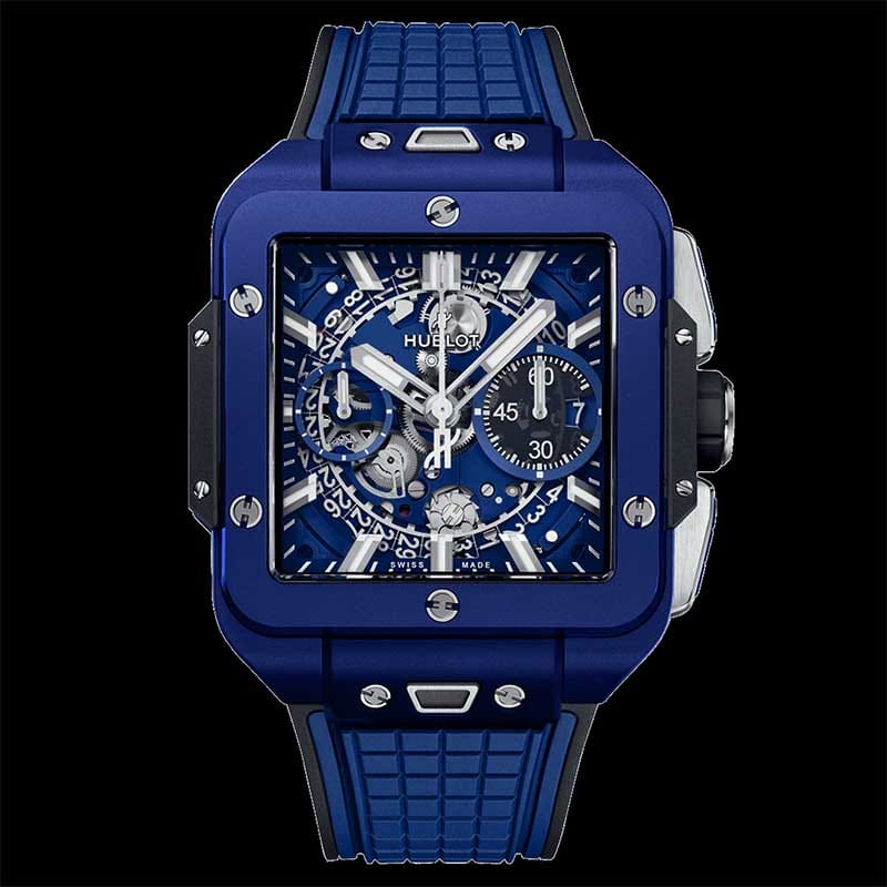 Hublot Square Bang Unico Blue Skeleton Dial Blue Rubber Straps Watch 2