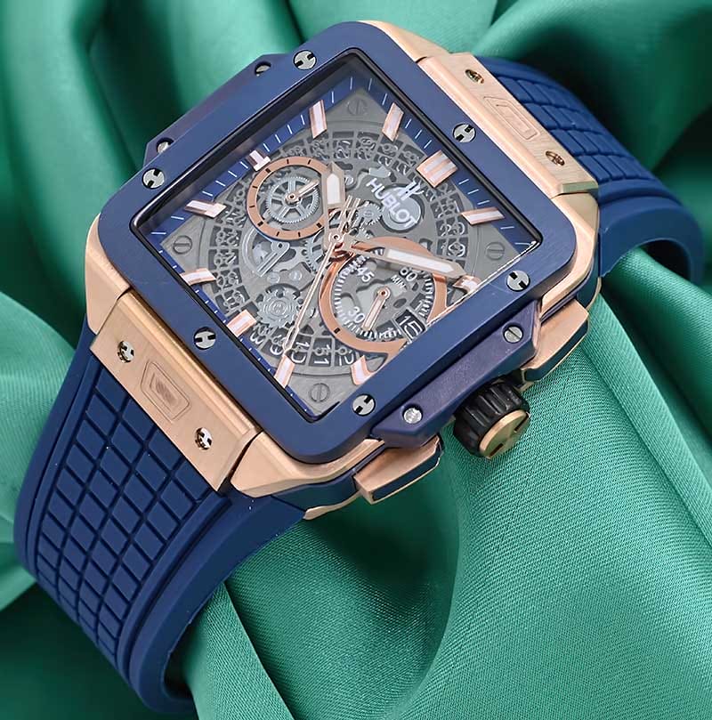 Hublot Square Bangunico King Gold Blue Mens Watch 5