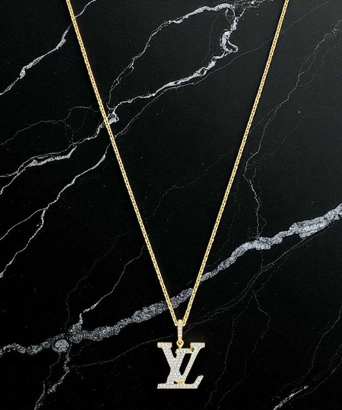 Louis Vuitton Diamond Paved Lv Logo Necklace Gold056 Pakistan 1765831475 329055cd