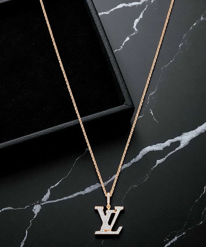 Louis Vuitton Diamond Paved Lv Logo Necklace Rosegold058 Pakistan 1765831475 B845c733