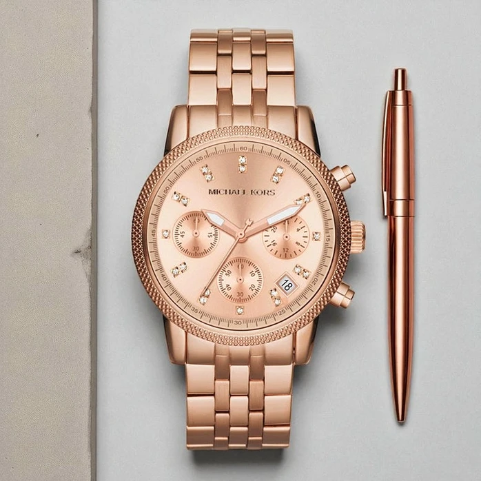 Michael Kors Rose Gold Tone Ritz Chronograph Glitz Watch Pakistan