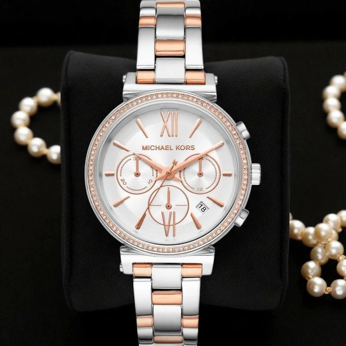 Michael Kors Sofie Rose Gold Tone And Stainless Steel Chronograph Ladies Watch Pakistan