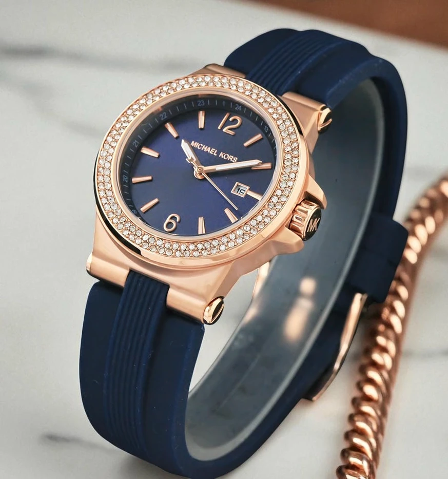 Michael Kors Women S Mini Dylan Sporty Navy Blue Silicone Gold Tone Watch Pakistan
