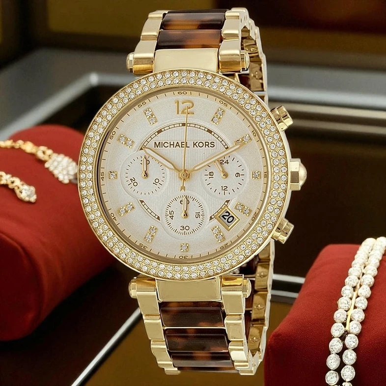 Michael Kors Women S Mk5688 Parker Brown Crystal Accented Watch 1 Pakistan