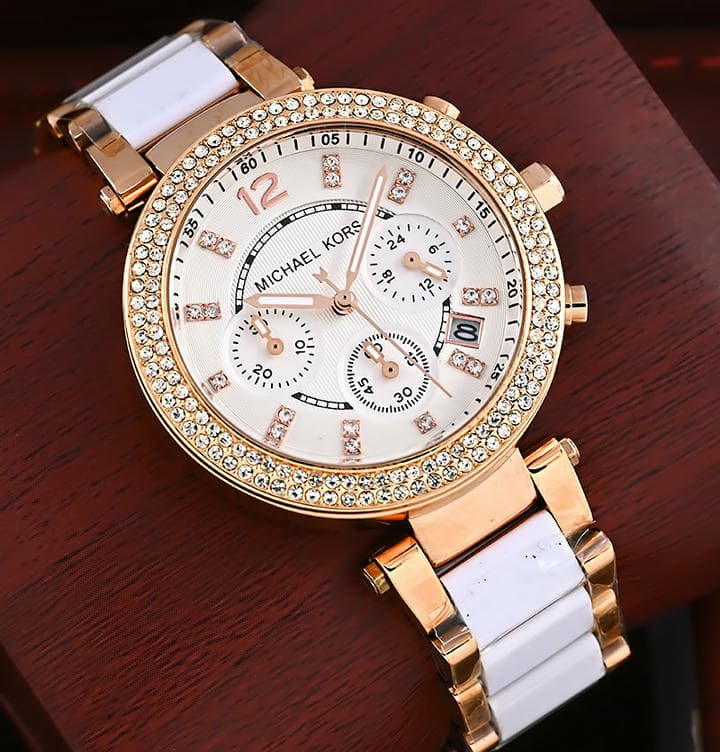 Michael Kors Women S Mk5774 Parker Rose Gold And White Watch