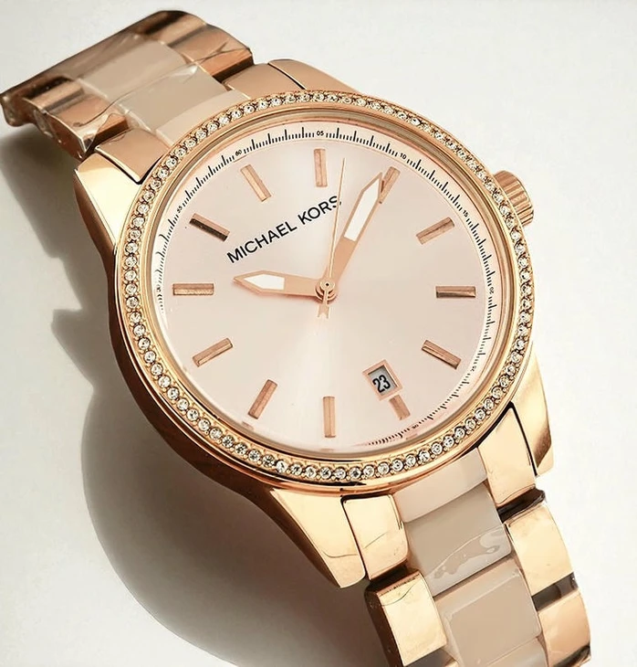 Michael Kors Women S Ritz Rose Gold Tone Acetate And Stainless Steel Watch Pakistan