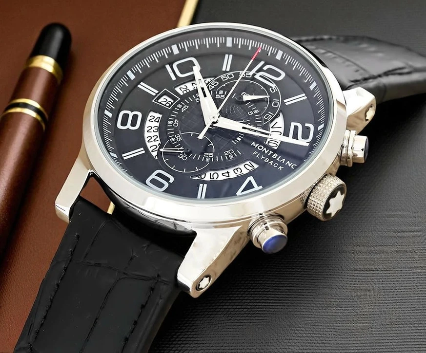 Montblanc Flyback Chronograph Black Dial Black Leather Strap Watch Pakistan 1765831568 Ed4ebaf1