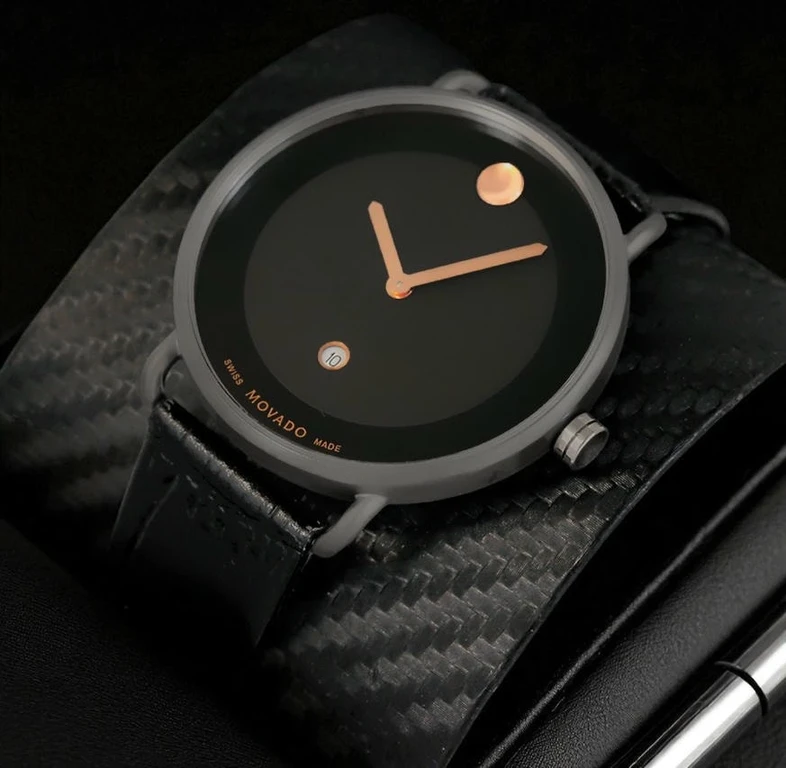 Movado Museum Black Dial Black Leather Watch 1 Pakistan