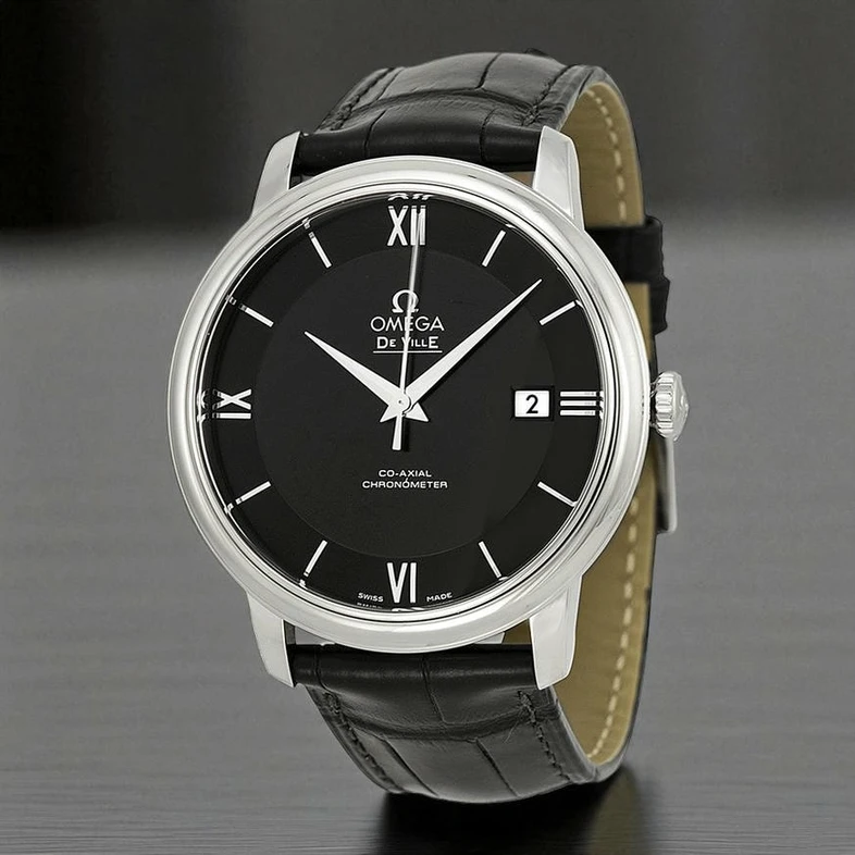Omega Deville Black Dial Black Leather Watch Pakistan